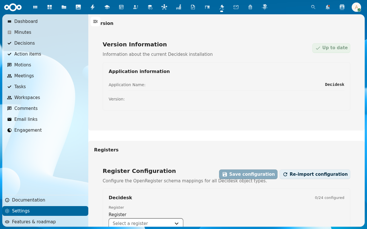 Register configuration after import